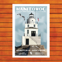 Load image into Gallery viewer, Manitowoc North Pier Lighthouse Retro Travel Poster Prints