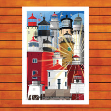Load image into Gallery viewer, Lighthouses of the Western Great Lakes Retro Travel Poster Prints
