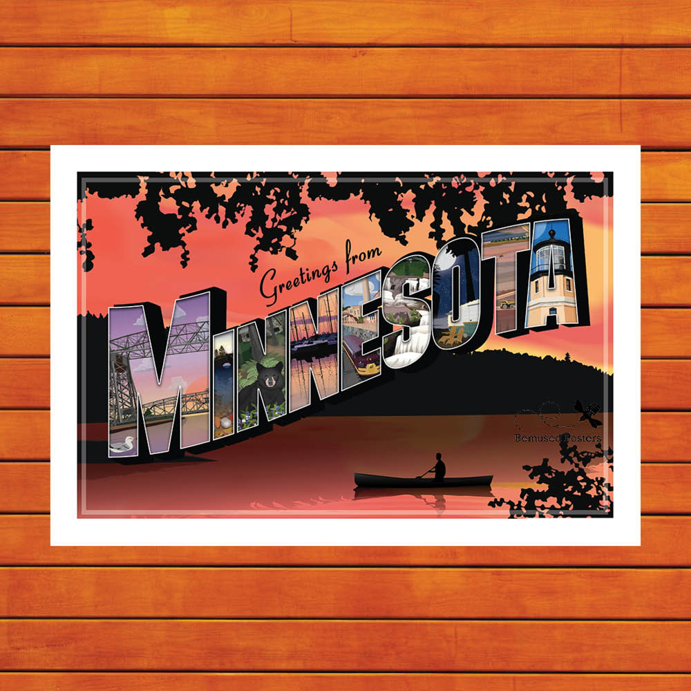 Greetings from Minnesota Retro Travel Poster Prints – Bemused Creative