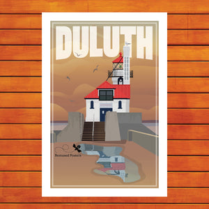 Duluth South Pier Lighthouse Retro Travel Poster