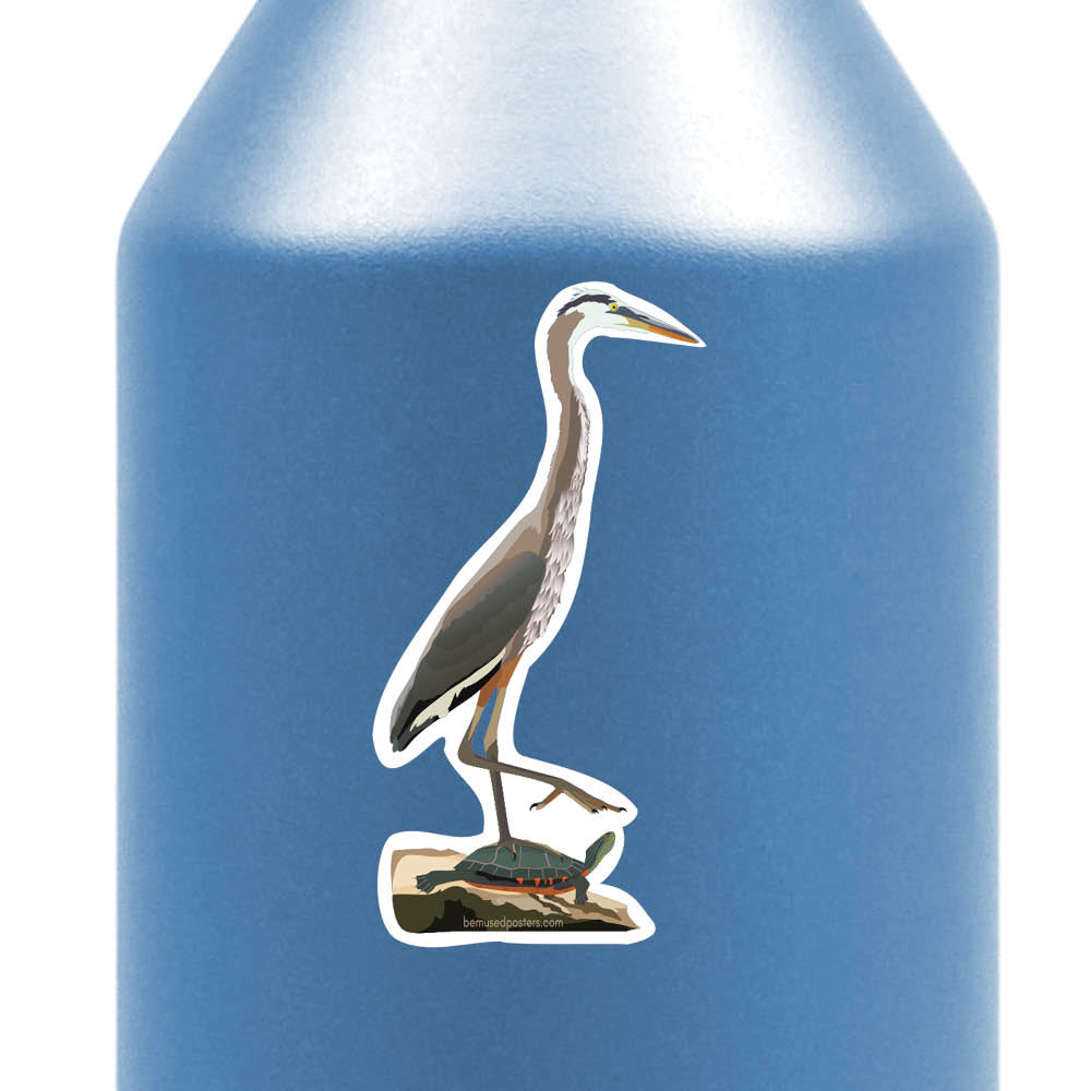 Turtle Surfing Heron Sticker