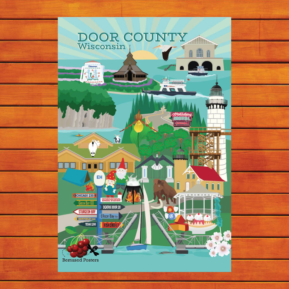 Door County Attractions Retro Travel Poster Prints – Bemused Creative