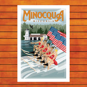 Minocqua Girls Water Skiers Retro Travel Poster Prints