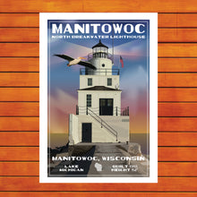 Load image into Gallery viewer, Manitowoc North Pier Lighthouse Retro Travel Poster Prints
