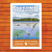 Load image into Gallery viewer, Gov. Thompson State Park - Cranes Retro Travel Poster Prints
