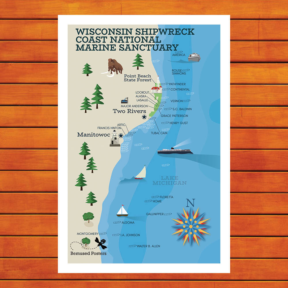 Point Beach State Park - Shipwrecks Retro Travel Poster Prints